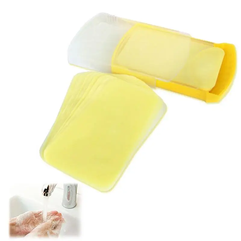 50 Pcs Portable Soluble Disinfectant Soap Paper For Baby Paper Clean Scented Slice Foaming Box Travel Portable Hand Washing Box