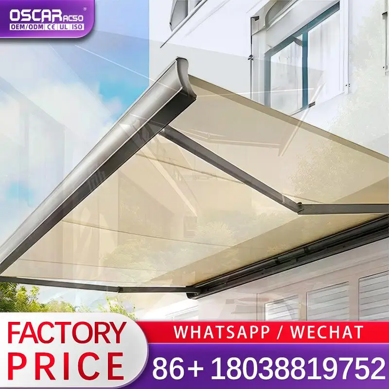 Retractable Motorised Fabric Aluminum Folded Chain Arm Awnings for Patio Outdoor Balcony in European Regions Retractable Awning