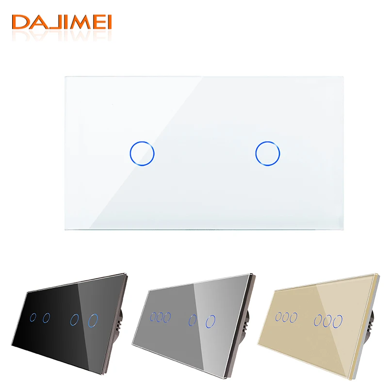 DAJIMEI Wall Touch Switch 2/4/6 Gang 1 Way EU Standard Touch Sensor Switches Glass Panel for Home Improvement