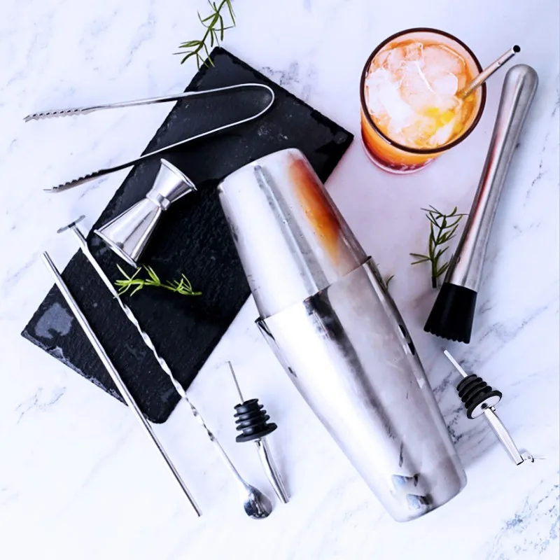 11Pcs Dual 600/750ml Unweighted Boston Shaker Kit, Stainless Steel Essential Bartender Tools  DIY Cocktail Making Set