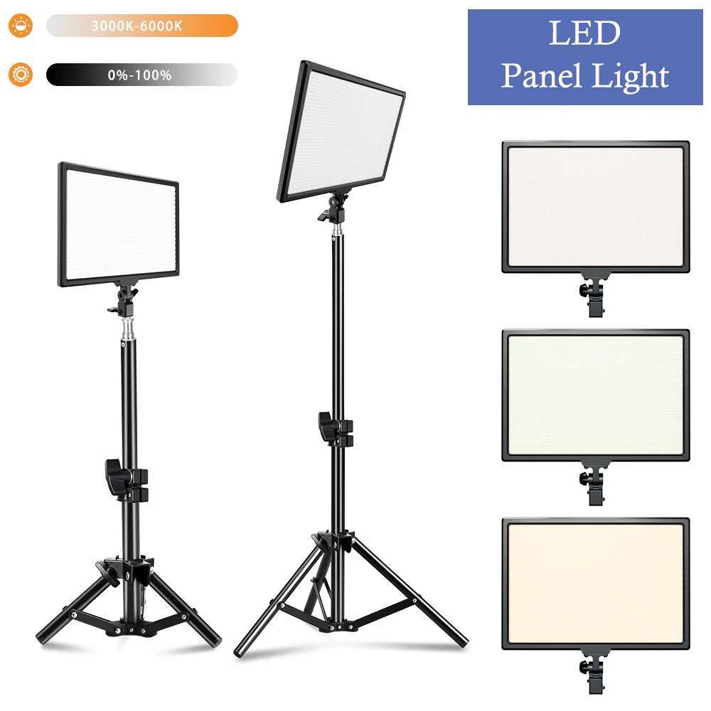 Panel de luz LED para fotografía, iluminación regulable para selfi, estudio fotográfico, lámpara de relleno de transmisión en vivo, tres colores con trípode, 24x35cm