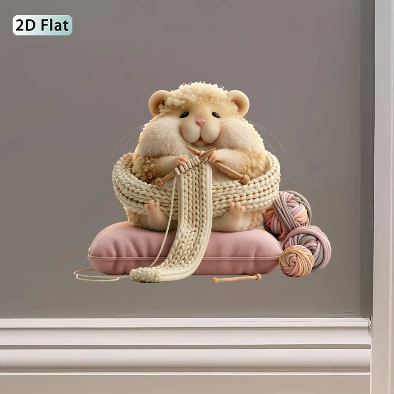 VIKAMA Hamster Lace Dress Reading Candle Wall Sticker Xmas Cozy Self-Adhesive Decor for Living Room Bedroom Dorm