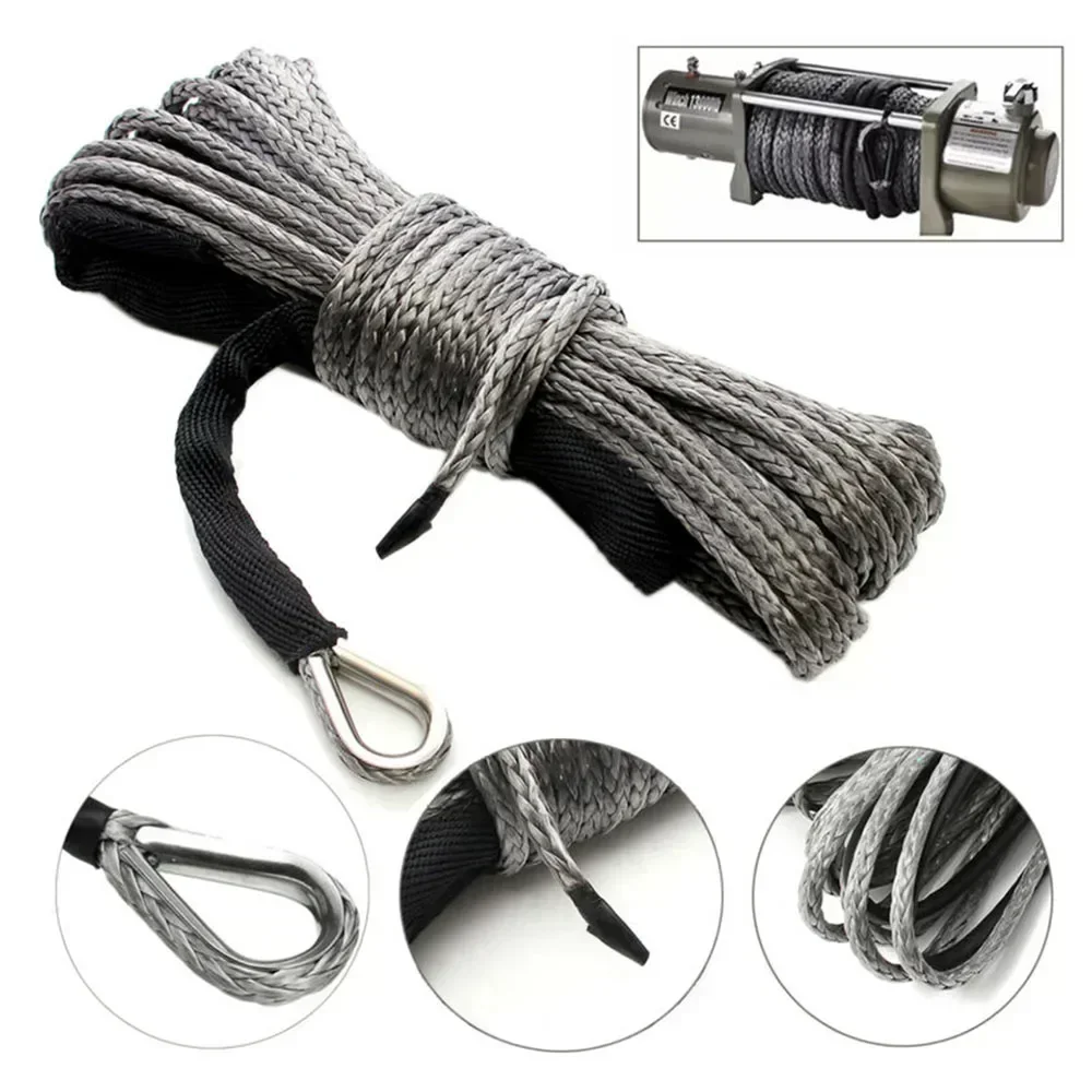 ATV UTV High Strength Synthetic Winch Line Cable Rope Tow Cord With Sheath Gray 15m Winch Rope Cable Synthetic Towing Rope