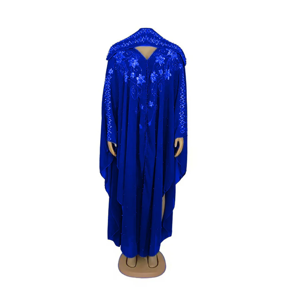 African Dress With Hood For Woman Chiffon Fabric Hot Fix Rhinestone And Beading Craft 2020 Fashion Robe For Lady