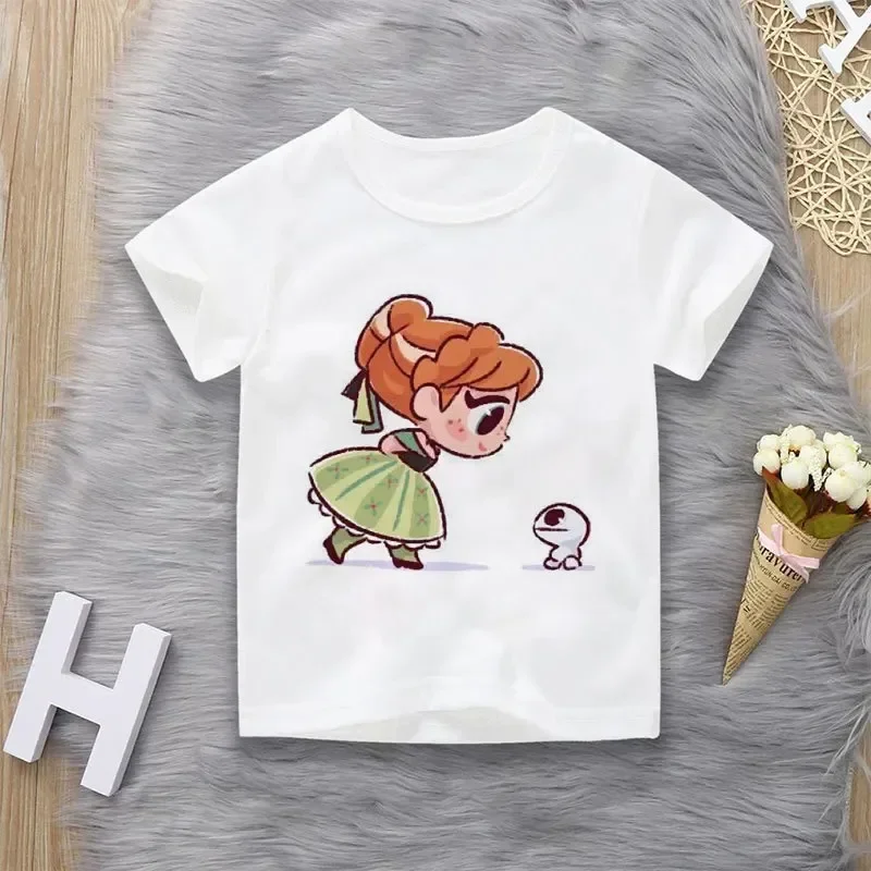 3-14y Kid Disney Short Sleeve Fashion Cute Princess Alphabet Cartoon Cinderella Print Casual Flower Girls T-Shirt Crew Neck Tops