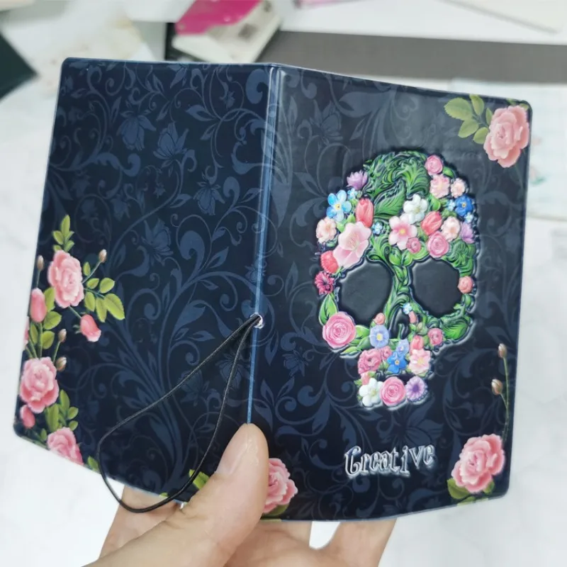 Cool Passport Covers Creative Black Skull Head Rose Alternative Stereoscopic Passport Case ID Card Case Passport Travel Supplies