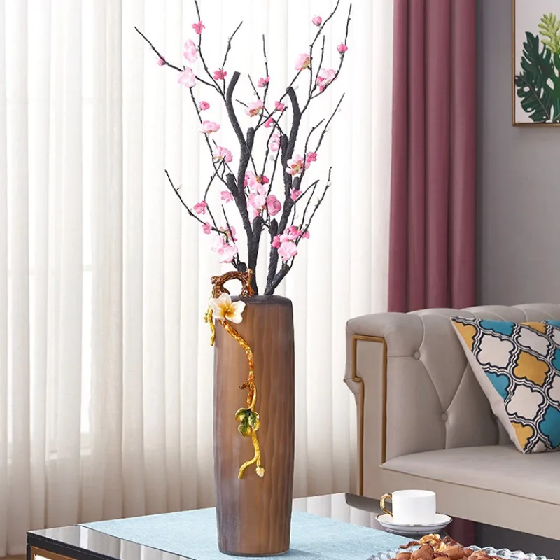 Легкая роскошная эмалированная ваза, домашний рабочий стол, композиция из сухоцветов, украшение шкафа для телевизора в гостиной, офисное украшение