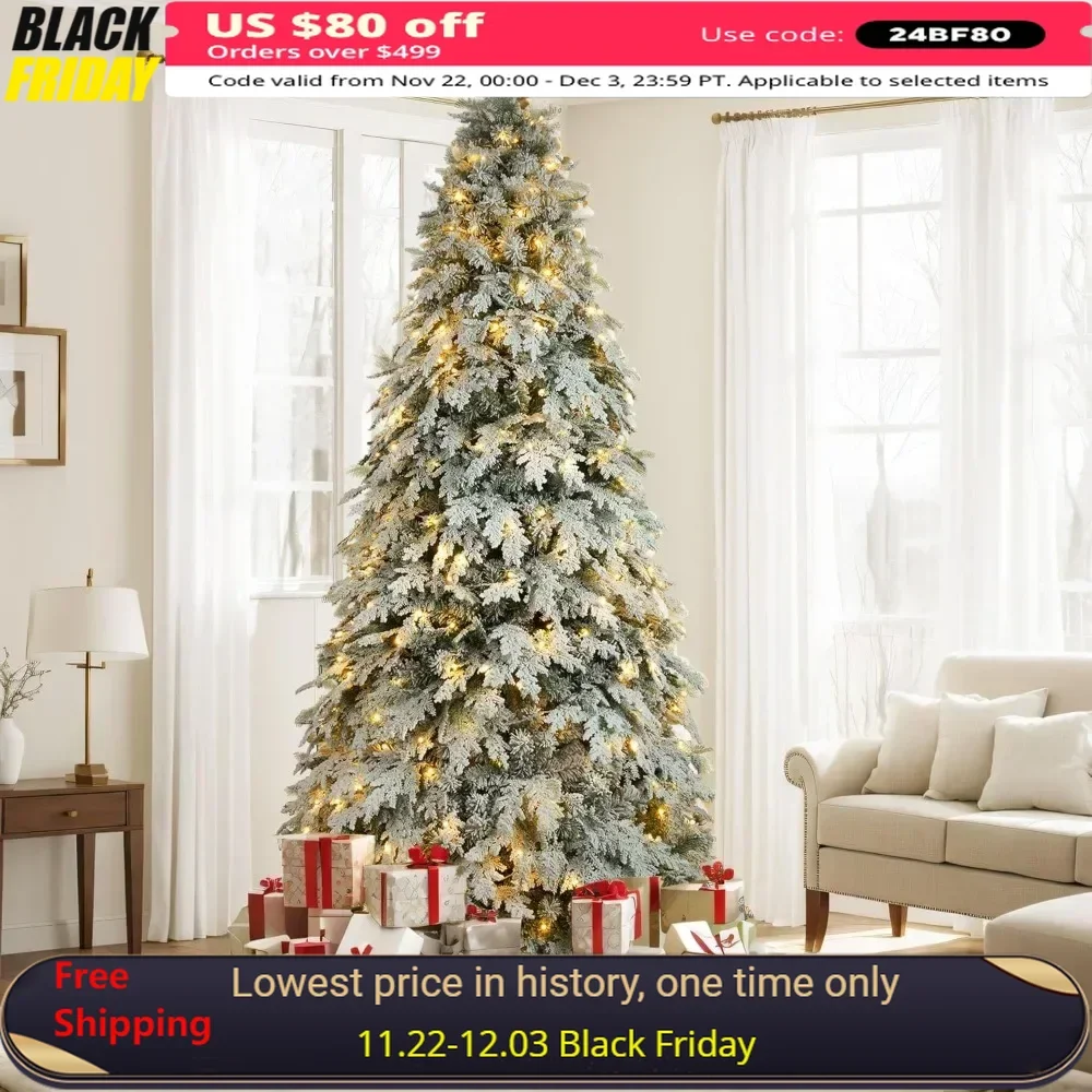 

Christmas Tree Artificial,7.5ftPre Lit Xmas Tree for Home,Office, Party,Metal Hinges& Foldadble Base,with Lights Christmas Trees