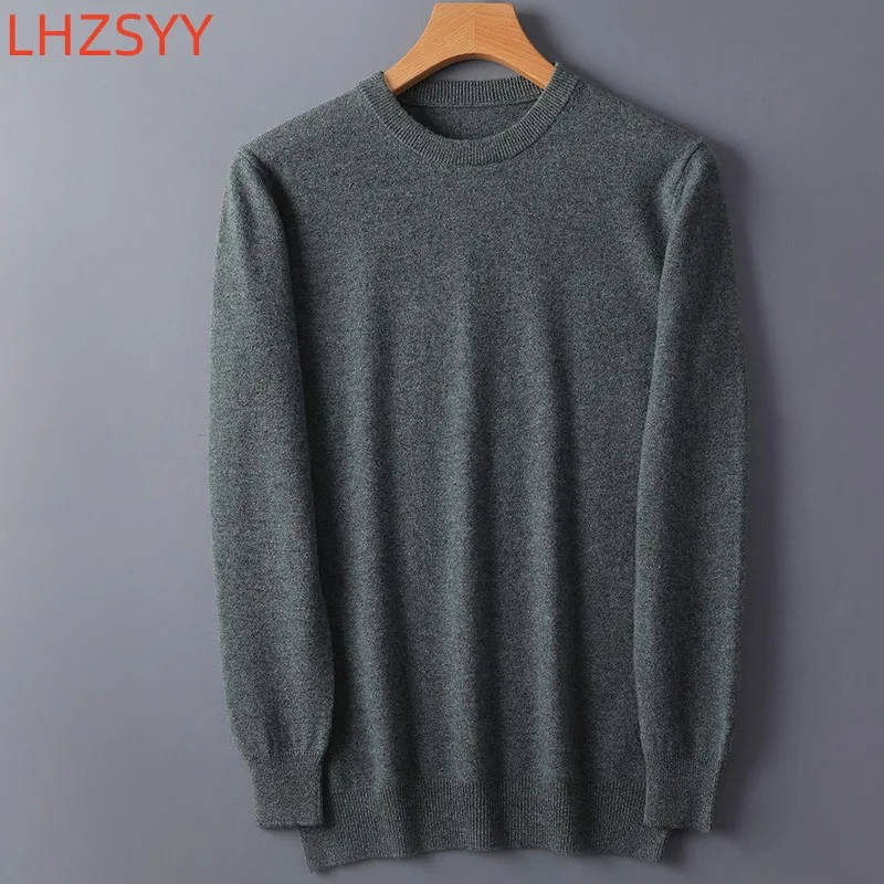 LHZSYY-suéter de Cachemira de lana pura 100% para hombre, jersey de cuello redondo, camisa Base informal de gran tamaño, Tops de punto salvaje para