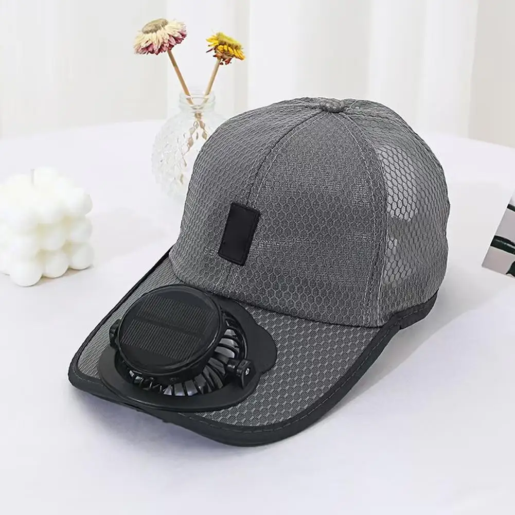 Baseball Cap with Charging Fan Solar Powered Summer Mesh Sun Hat for Men Women Outdoor Breathable UV Protection Cooling Headwear