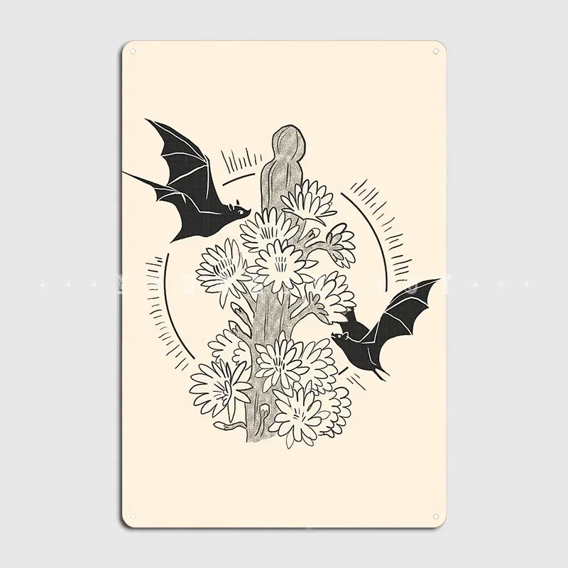 Night Bloom Bat Metal Plaque Poster Wall Cave Pub Garage Designing Plaques Tin Sign Poster