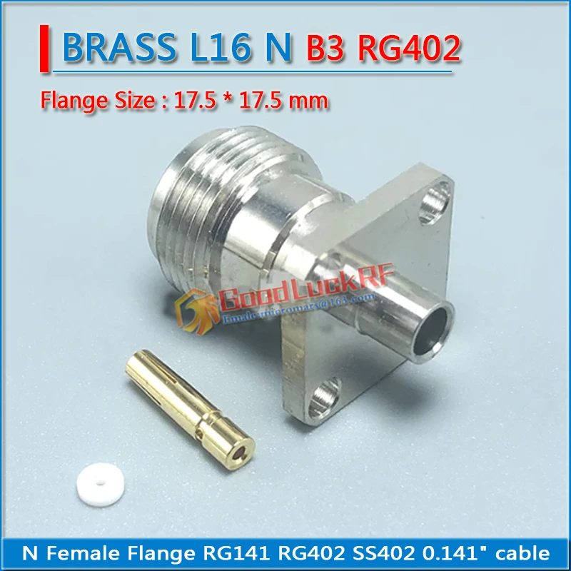 L16 N Female 4 hole Flange Panel Mount 17.5 * 17.5 mm semi-rigid RG141 RG402 SS402 0.141