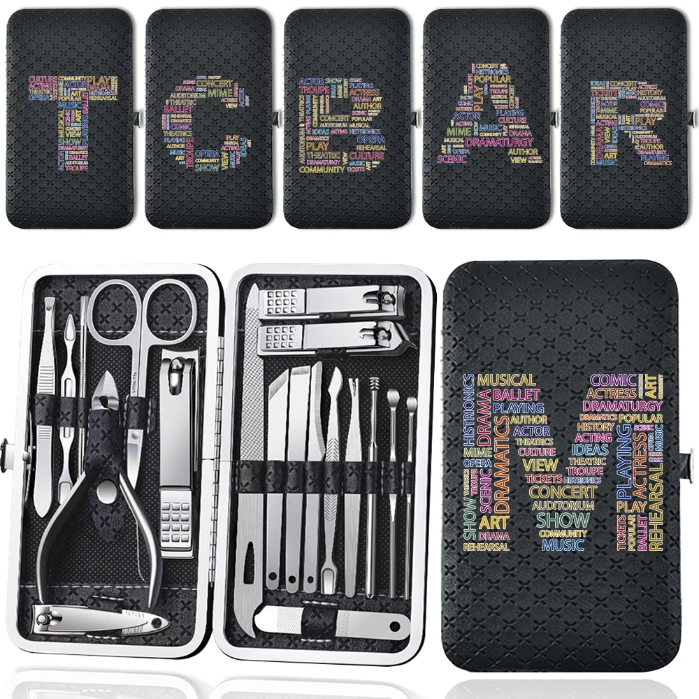 

19 Pcs Nail Clippers Set Storage Box Versatile Nail Clippers Set Portable Nail Tools Kit Home Essentials Text Letter Pattern