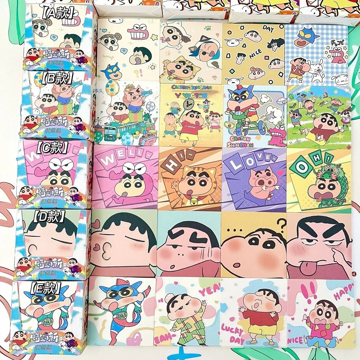 Desenhos animados Crayon Shinchan Boxed Note Paper, Cute Students' Handbooks, deixe um recado, papel dobrado à mão, atacado, 1000 páginas