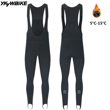 YKYWBIKE 남성용 사이클링 타이즈 및 바지, 턱받이 열 양털 자전거 턱받이 바지, 긴 로드 바이크 턱받이 타이즈, 5-15 °C 따뜻한 라이딩 의류