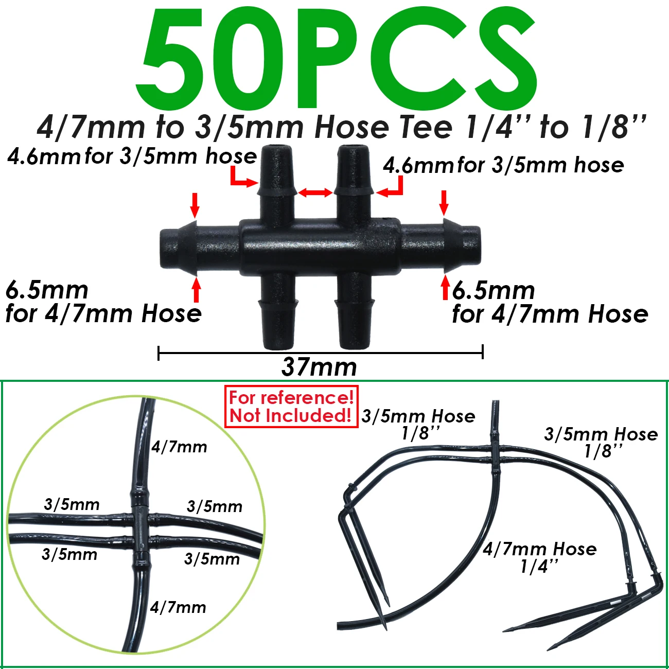 KESLA 50 Stück 1/8'' 3-Wege-T-Anschluss mit Widerhaken für 3/5 mm Mikro-Tropfbewässerungsschläuche, Schlauchkupplungen, Bewässerungsrohr, Gartengeräte
