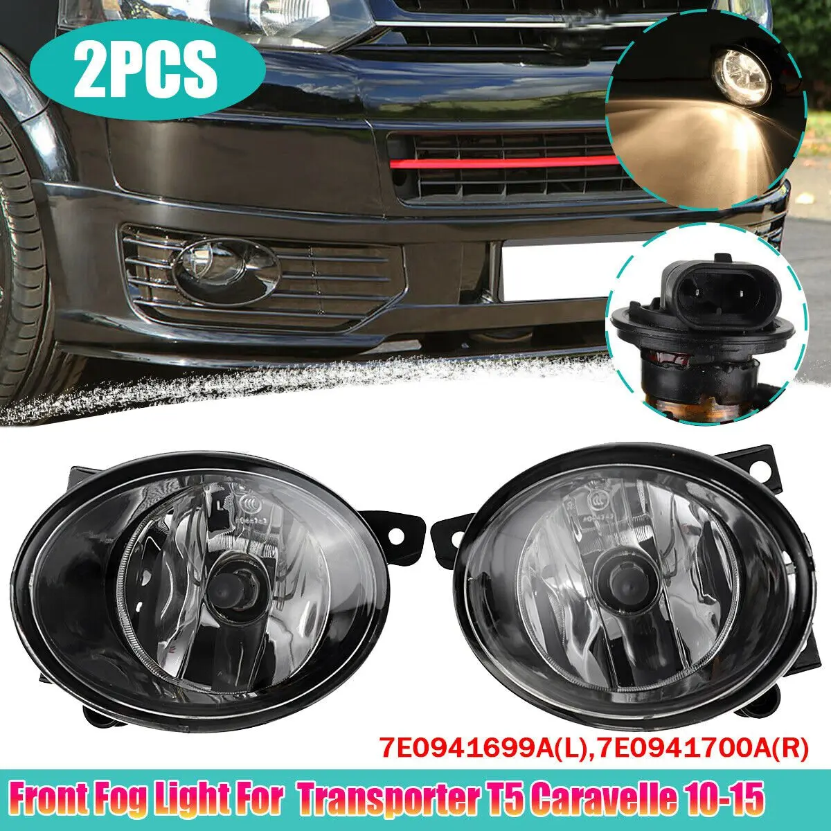 1 Pair Car Front Fog Light Lamp with Bulbs for T5 Transporter 2010-2015 7E0941699A 7E0941700A