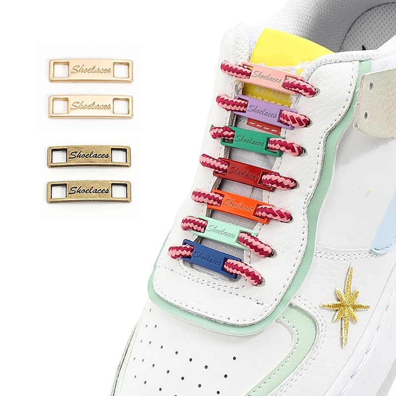 1 Pair Round Shoe Laces Buckle DIY Sneaker Shoes Decorations metal Buckle Shoelaces kit Shoes Accessories Shoestring