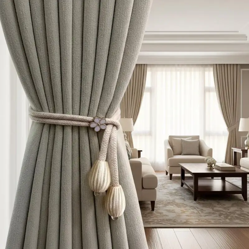 Adjustable Curtain Tiebacks with Floral Buckles Cord Fixer No Drilling for Elegant Living Room Bedroom Windows