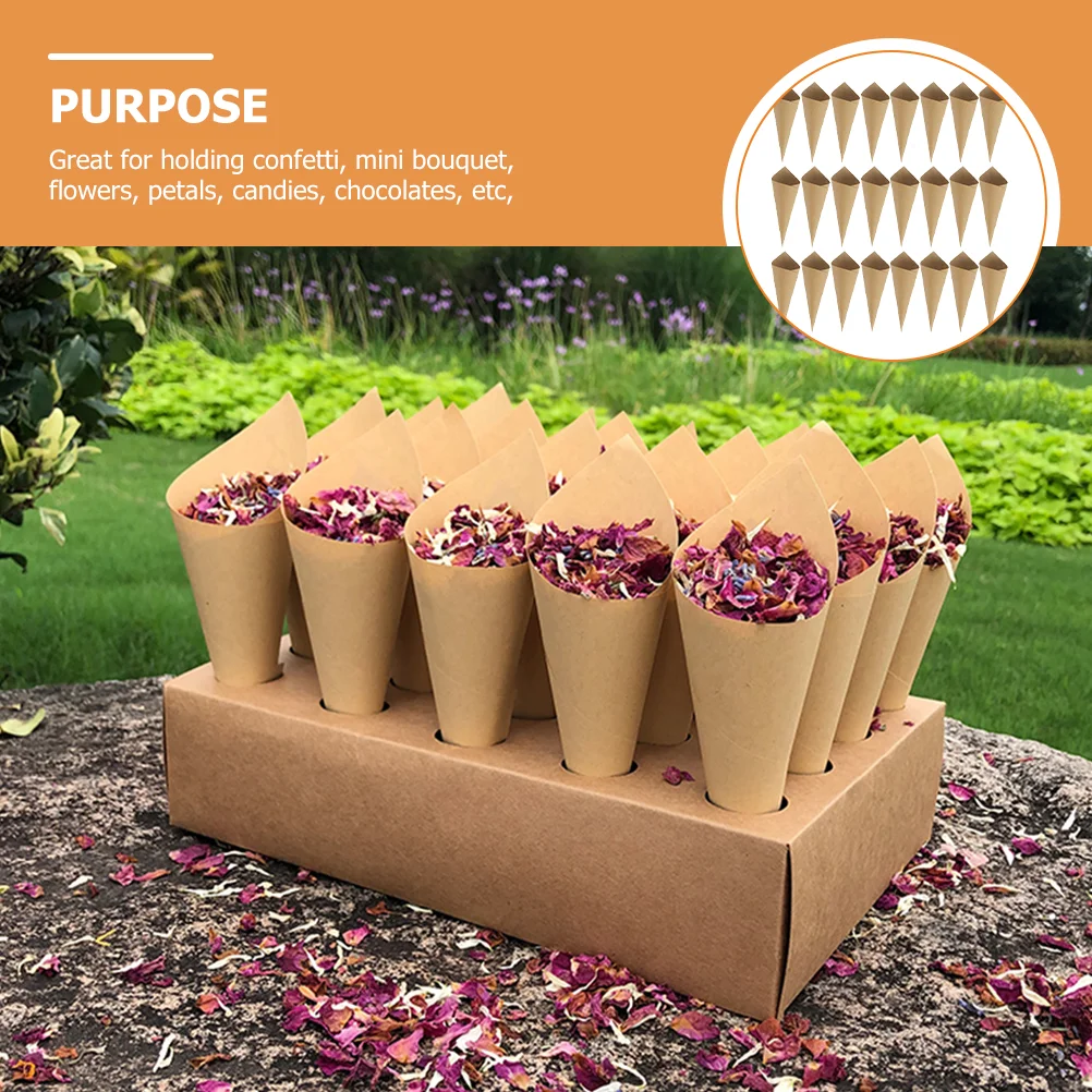 120 Pcs Small Bouquet Cones Petal Holder Wedding Confetti Kraft Paper Large Manual Flower Craft Dried for Mini