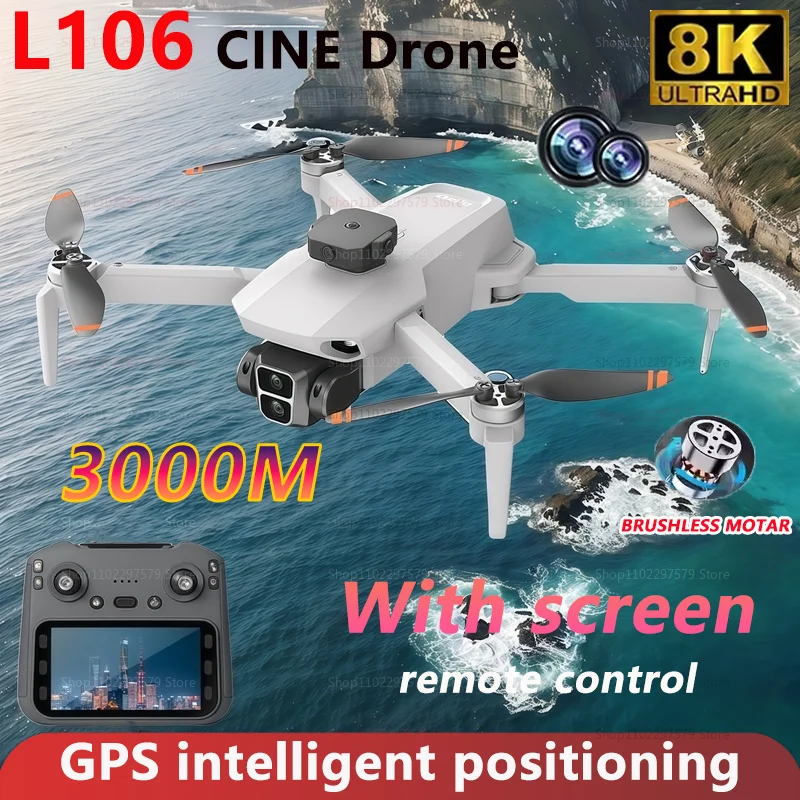 L106 Drone 8K HD Dual Camera Brushless Motor Obstacle Avoidance With Screen Remote Control Four-Axis RC Drone Toy For Kids Adult