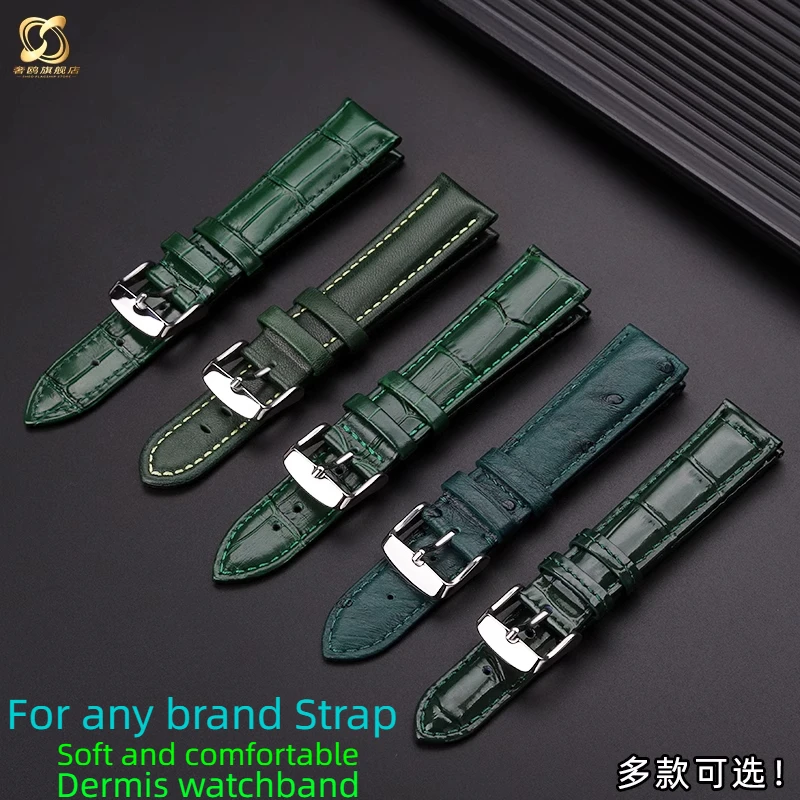 Fashion Green Dermis Watch strap For any brand Strap16 18 20 22mm Man Ms Soft Cowhide Butterfly clasp Watchband Equip with tools