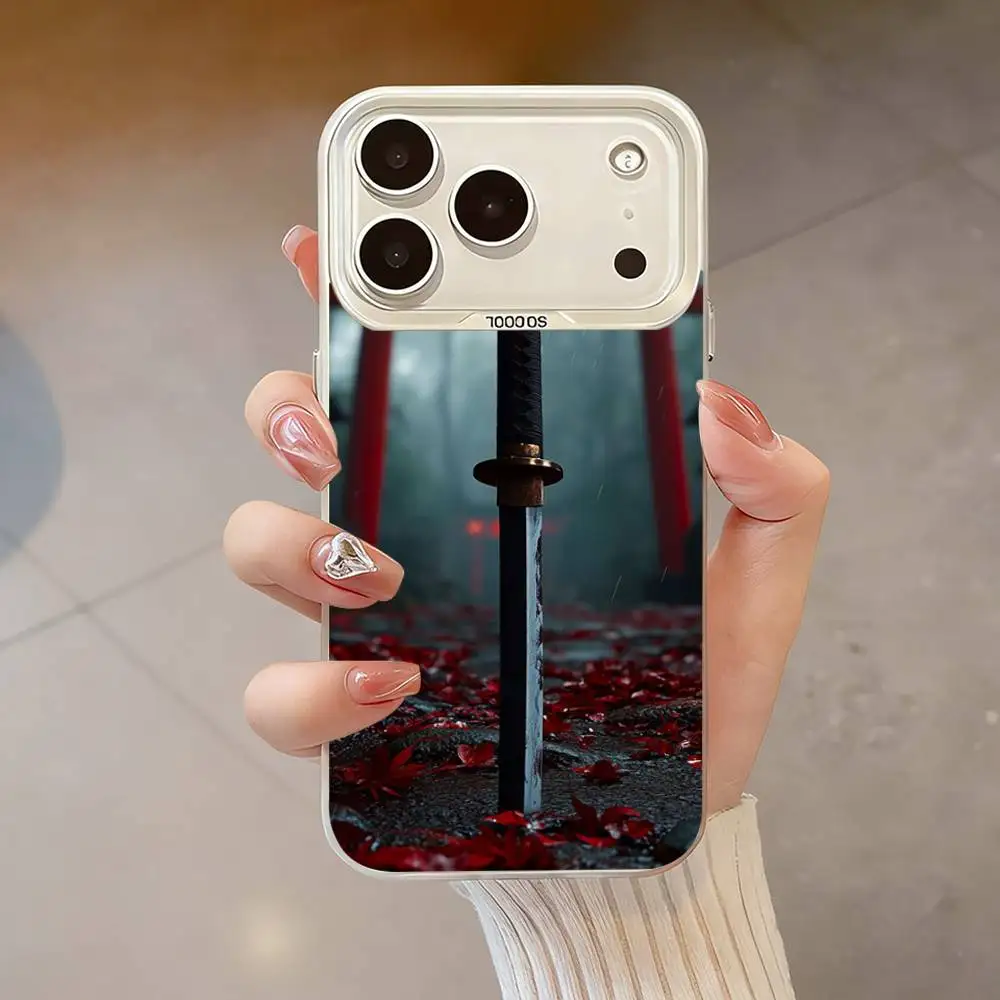Cool Samurai Sword Phone Case para iPhone 17,16,13,12,X,11,15,14,Pro,Max,Plus,SE4,Air,Mini blanco IMD HD mate