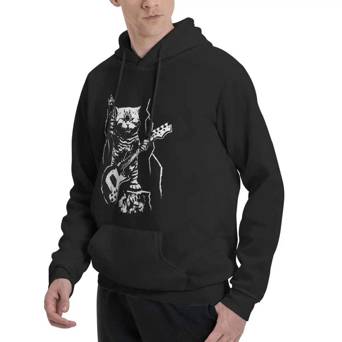 Katzen liebhaber Bassgitarren spieler Rock n Roll Gitarrist Bassist Polyester Hoodie Herren Sweatshirt warme Dif Farben Größen