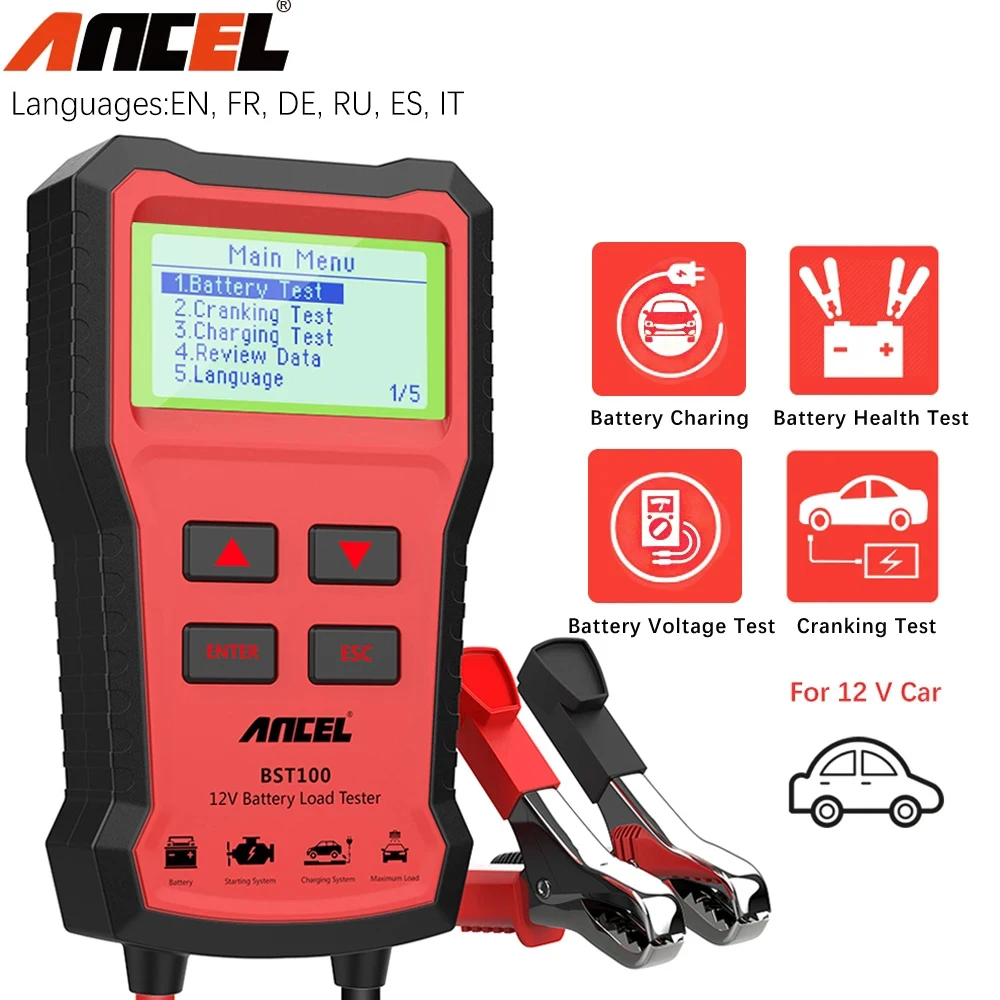 

ANCEL BST100 12V Car Battery Tester Cranking Charging Circuit Test Battery System Analyzer Tester Auto Diagnostic Tools PK BM550