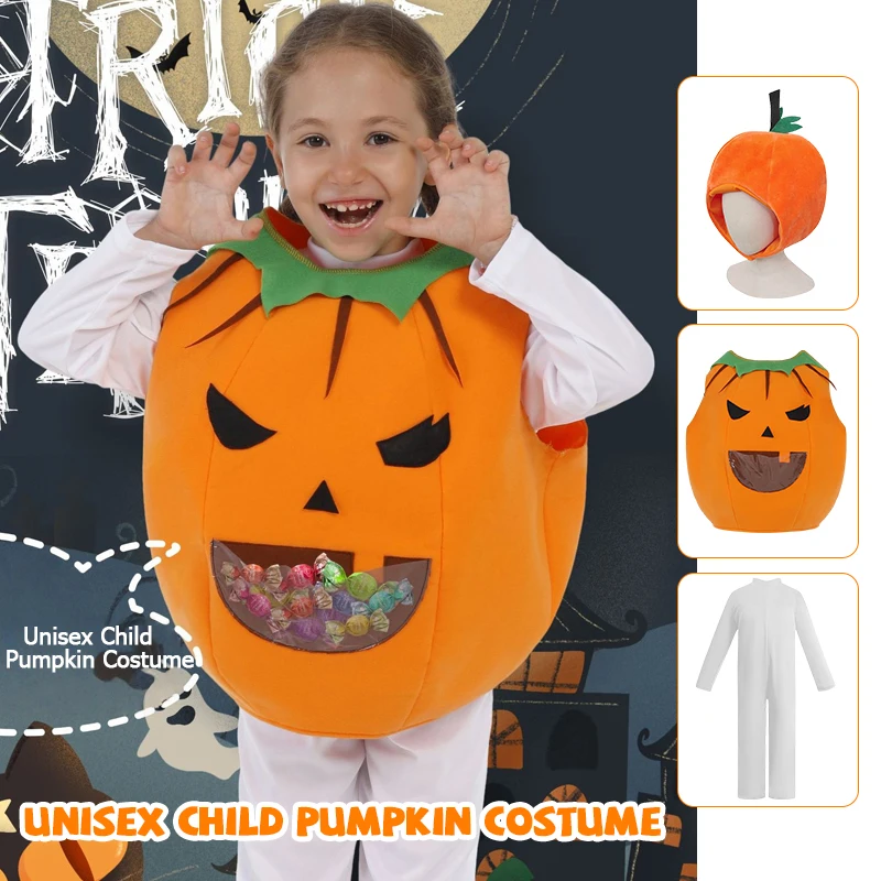 Costume da zucca di Halloween Capodanno Costumi da spettacolo per bambini Puntelli cosplay Vestito operato da festa di carnevale per ragazza ragazzo