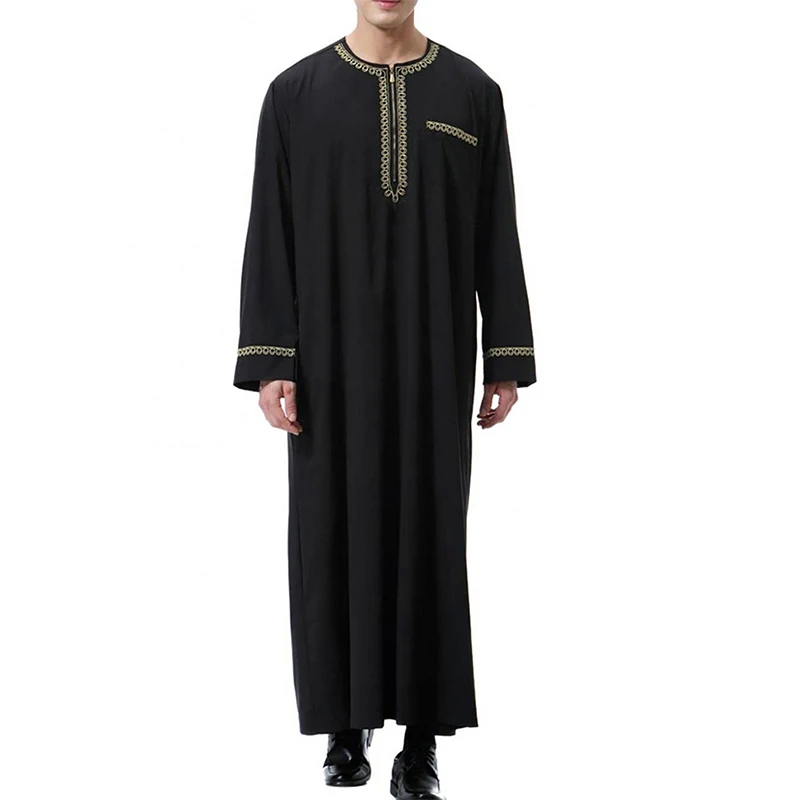 Jubah pria musim panas, jubah Arab Timur Tengah lengan panjang renda