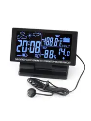 4 In 1 Digital Car Thermometer Hygrometer 12V LCD Screen Voltage Clock With Weather Forecast Backlight Alarm