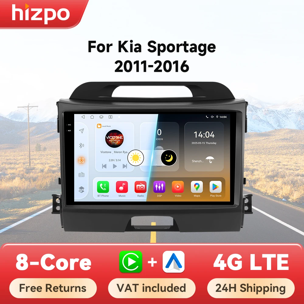 Hizpo 2 Din Android Auto Radio pour KIA Sportage 3 2011- 2016 Carplay 4G voiture multimédia GPS Autoradio systèmes intelligents 8 Core