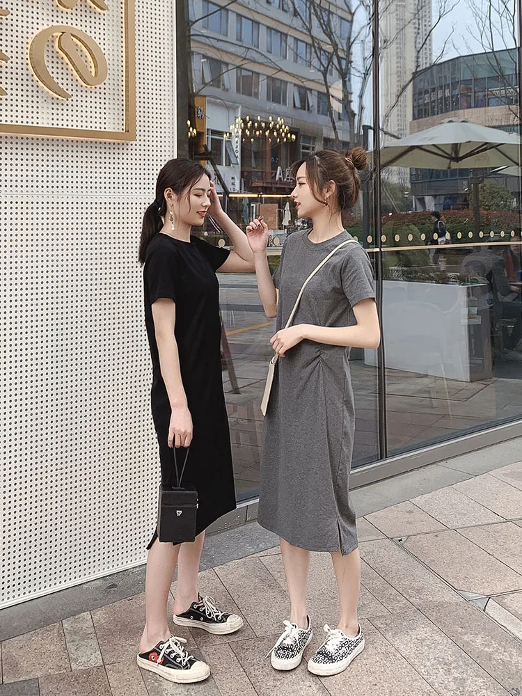 T-shirt ample coréen pour femmes, Dr ort Sve, longueur aux genoux, été, décontracté, confortable, mélange de coton Dr