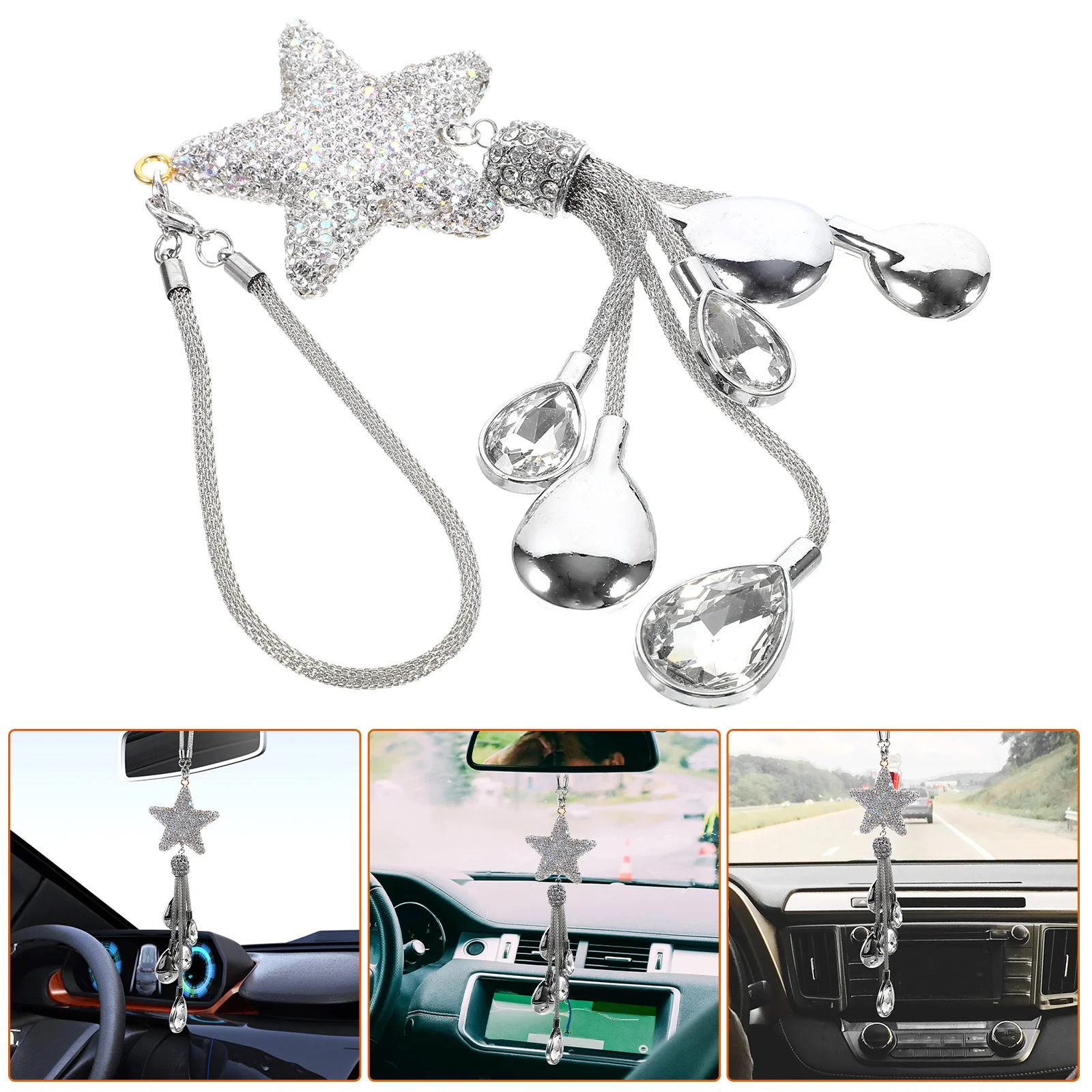 

Creative Car Pendant Star Shaped Rear View Mirror Hanging Decor Bling Auto Interior Accessory Compact Ornament for Gifts