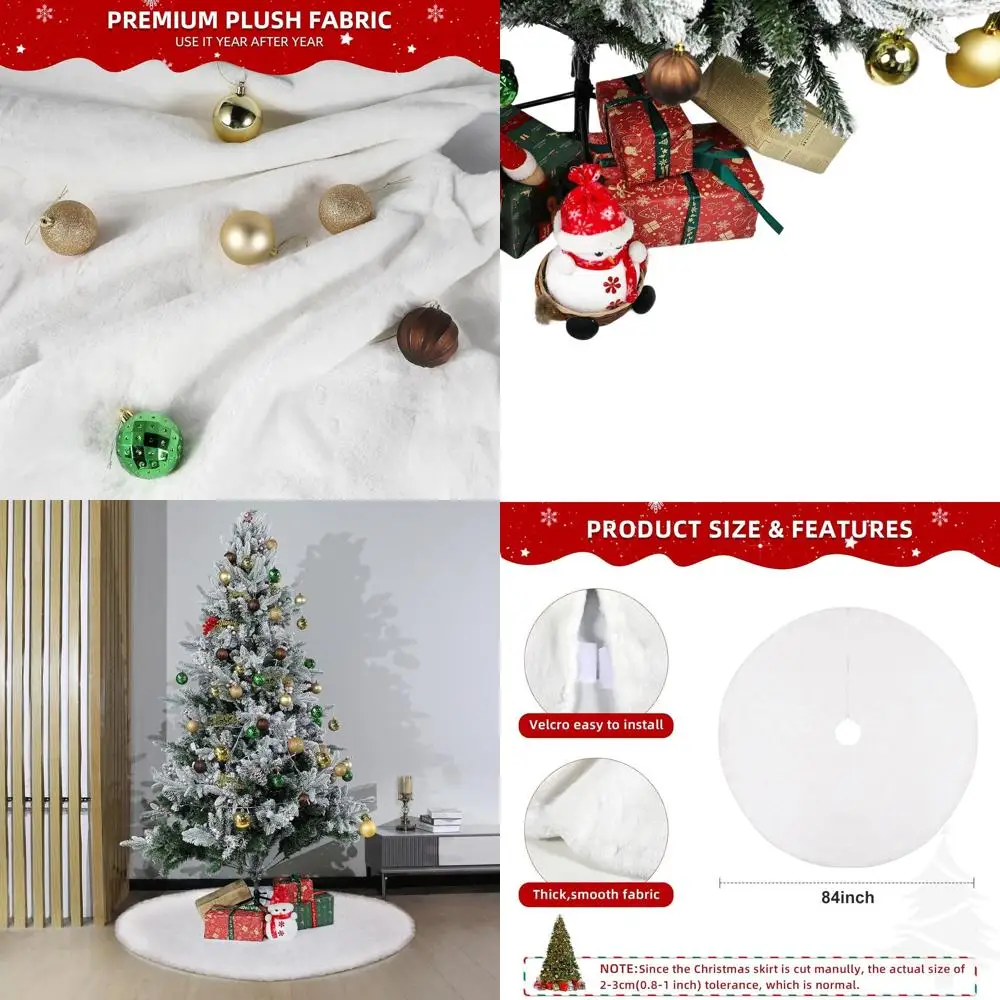 

Большая плюшевая белая юбка в виде рождественской елки из искусственного меха для деревьев высотой 7,5–15 футов