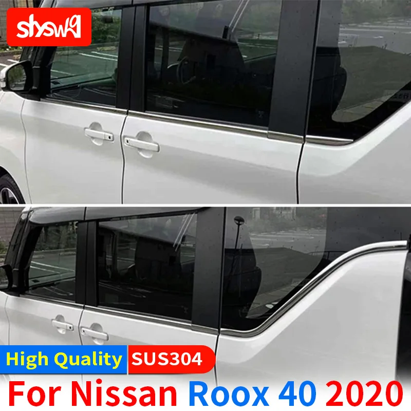 For Nissan 2020 2021 2022 Roox 40 Lower Windowsill Trim Sequin Stainless Steel Accessories Car Exterior Window Sill 10 Pcs Parts