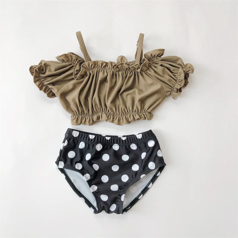 Bañador de princesa con tirantes para niñas, conjunto de ropa de playa a la moda, Top bonito + Bikini de lunares, 2 piezas, novedad de verano 2024