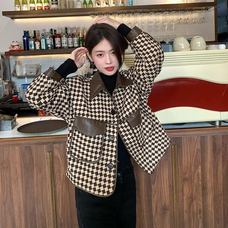 High Street Маленькое ароматное ветровое пальто женское Y2k Весна Осень 2024 Новые корейские повседневные короткие топы в клетку «Маленькая тысяча птиц»