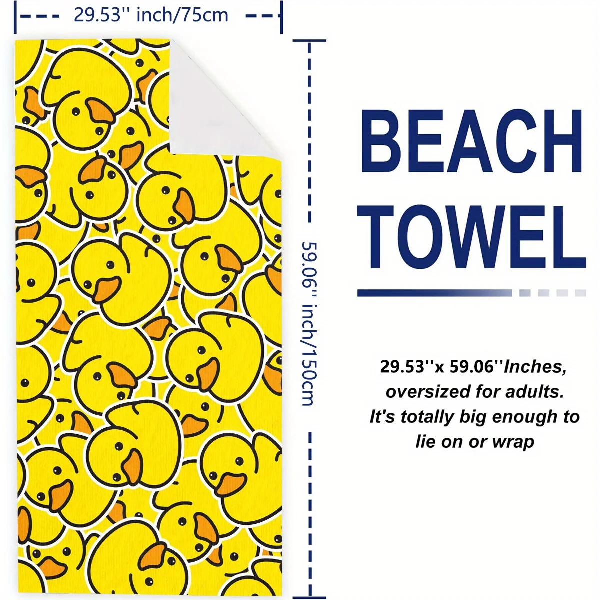 Extra large quick-drying microfiber beach towel with chic duck design - super absorbent, lightweight and stylish