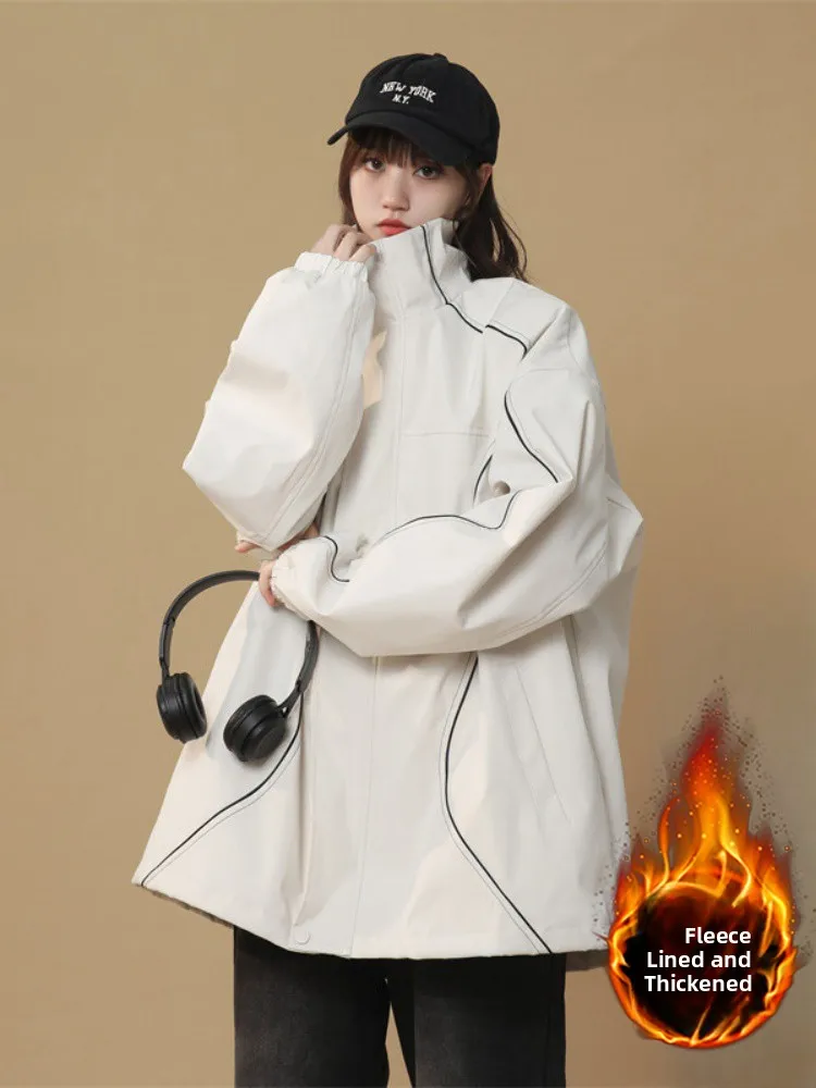 

American Sle Thiened Winter Jaet Men's Casual Stand Collar Coat Teenage Couple Cotton Clothes Leisure Trendy Cotton Coat