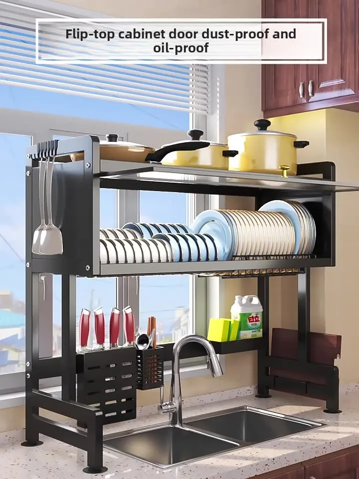 Multi-Functional 65-105cm Metal Dish  Rack for Kitchen Countertop Double Tiers  Multifunction  Storage Shelf