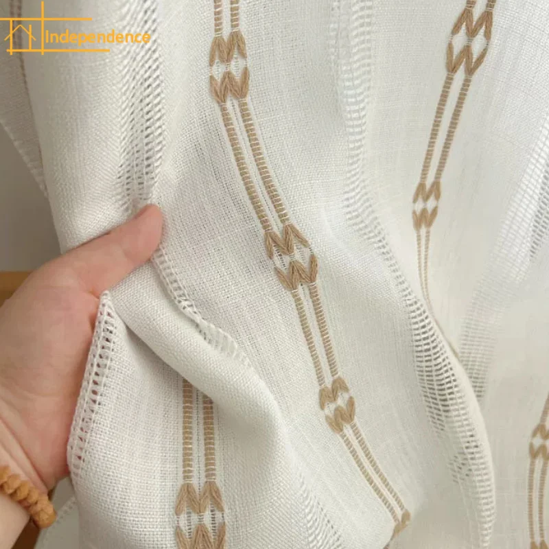 Middle Ancient Cotton Linen Line Embroidery Window Screen Curtains for Living Room Bedroom Study French Window Window Customized