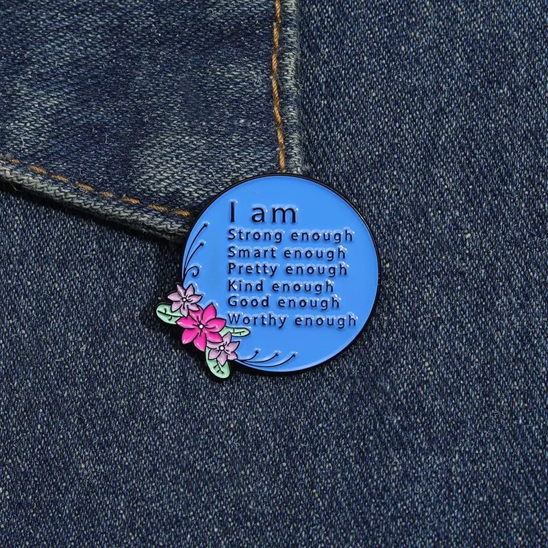 Make Yourself Stronger Start Each Day with a Grateful Heart Metal Brooch On Clothes Bags Positive Phrase Brooches Pins Gift