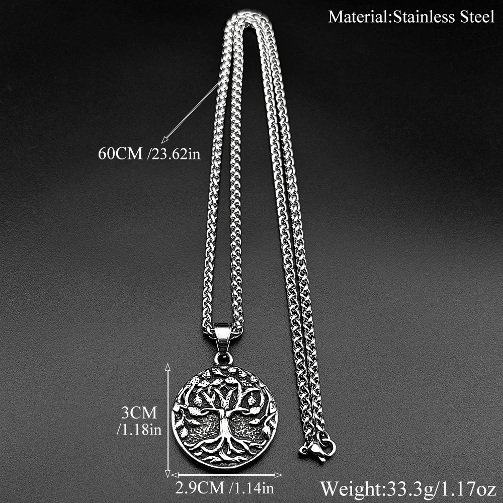 Baum des Lebens Dunkle Kette für Damen und Herren Edelstahl Schwarz Glaubensamulett Punk Natur Anhänger Halskette Schmuck Accessoire – Detail 3