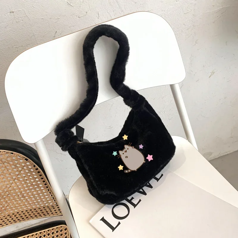 Pusheen Women Shoulder Bag Cartoon Cute Plush Handbag Girls Ladies Underarm Bags Accessories Square Single Shoulder Strap Bag