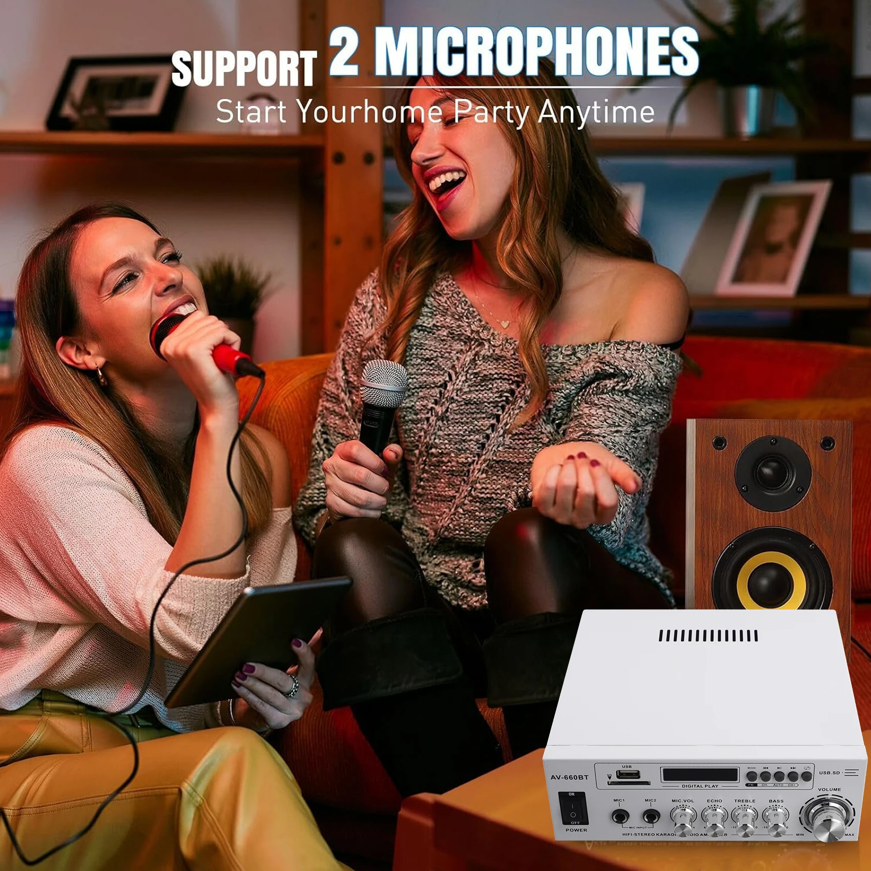 

Reliable-AV-660BT 2.0 CH Sound Amplifier - Power Amplifier Support Bluetooth, FM Radio, USB, SD Card & Dual Mic Inputs EU Plug,A