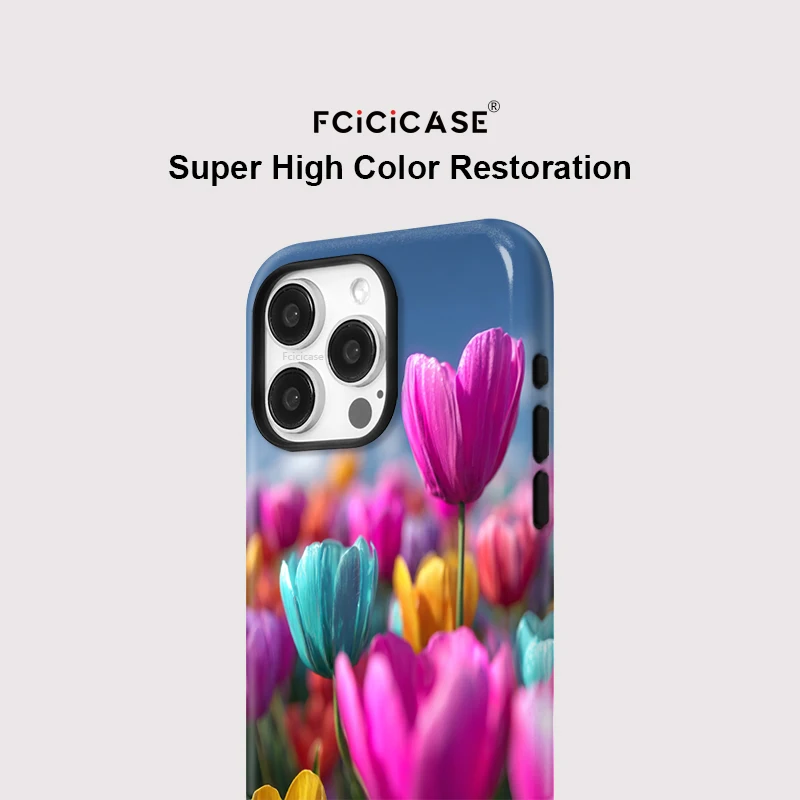 Fcicicase ل MagSafe حافظة هاتف مغناطيسية آيفون 16 17 برو ماكس 15 14 زائد 13 12 11 شحن لاسلكي غطاء زهرة التوليب