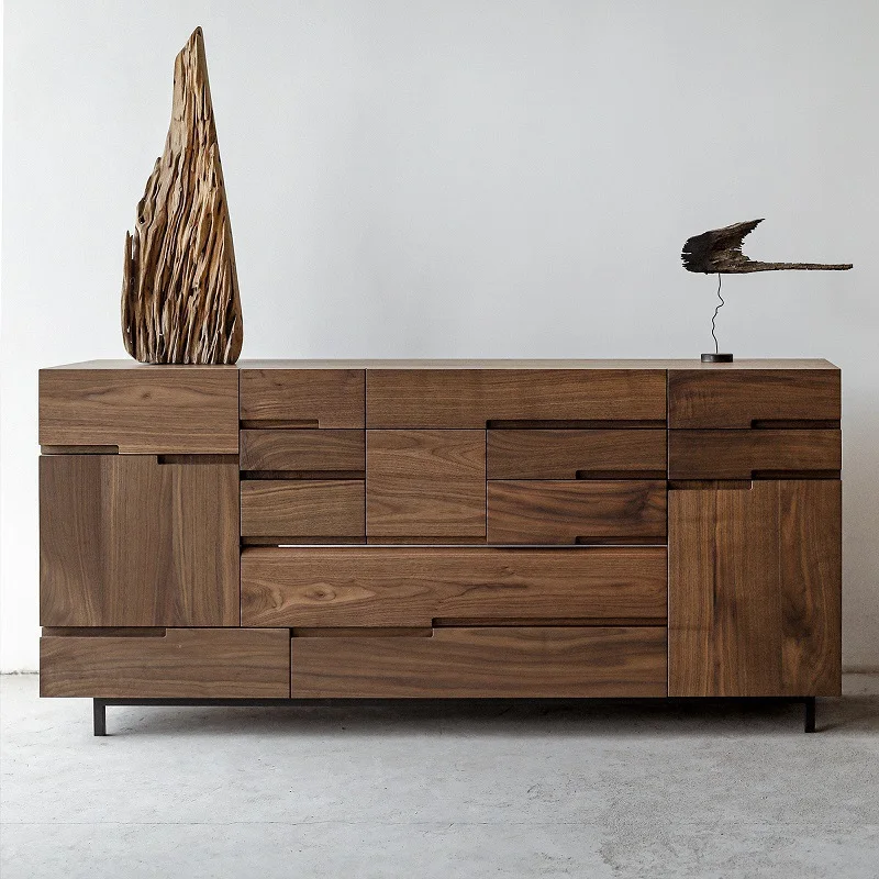 wood chest cabinet North American black walnut multi-bucket cabinet living room storage drawer locker simple TV cabinet