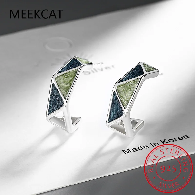 Real 925 Sterling Silver Sweet Glaze Geometry Triangle Stud Earring Brincos de Prata Gift for Women Girl Fine Jewelry Gift